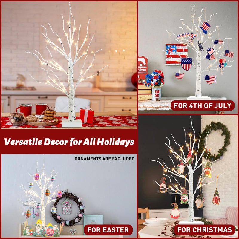 PEIDUO Artificial Tree for Christmas Decorations, 2FT Birch Tree with LED Lights, Warm White Fairy Lights Spirit Tree Lamp for Home Indoor Tabletop Centerpiece, Battery Powered, Timer - Image 3